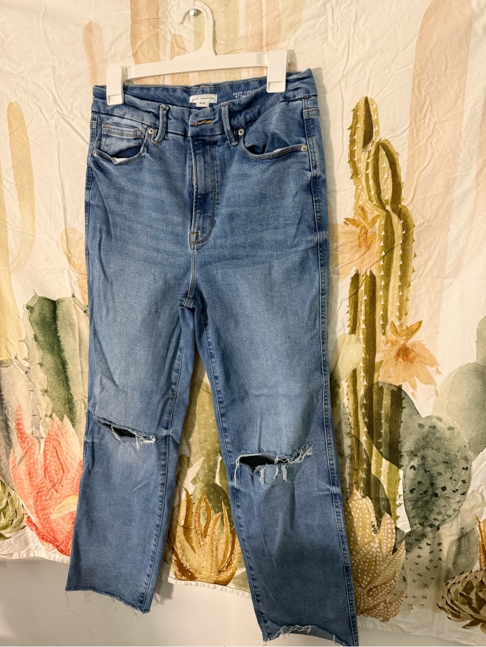 Good American Light Blue Straight-Leg Distressed Jeans